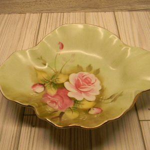 Vintage Lefton China 1860 Hand Painted Heritage Rose Trinket Candy dish